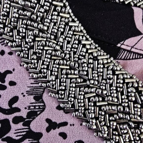 Alfani Women's Floral Sleeveless Top Blouse Beaded Neck Black Purple Size Large - Picture 4 of 13